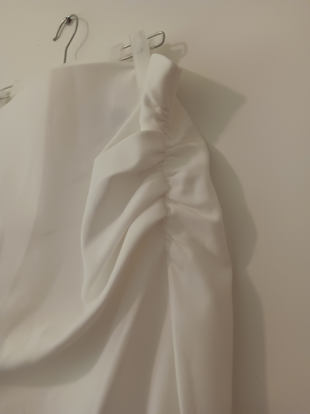 Zara White Ruched Pencil Side Slit Midi Skirt NWT Size XL Coastal - Picture 3 of 5